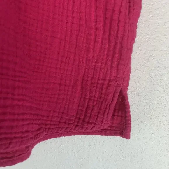 Three Dots Shirt Extra Large Cotton Gauze Pink‎ V-neck Short Sleeves XL - Picture 3 of 9